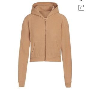 Skims Crop Waffle Zip Hoodie Ochre
